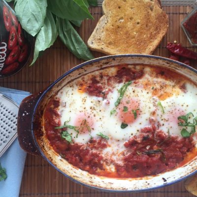 Fire Roasted Tomato + Basil Baked Eggs